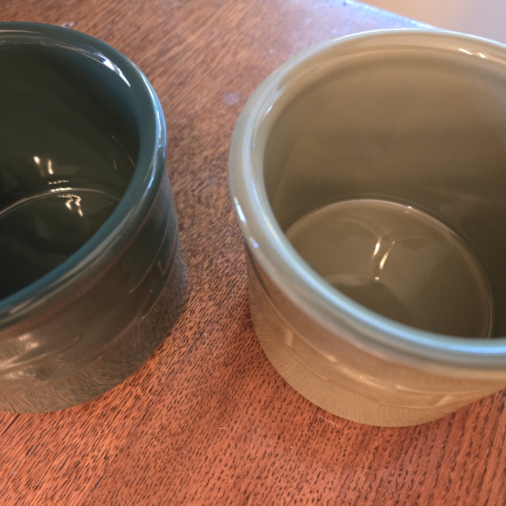 Longaberger Dark Green and Light Green Ceramic Containers